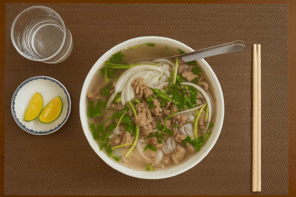 Start your day right with Zaynab's delicious Halal Pho, featuring flavorful broth, tender meat, and fresh herbs